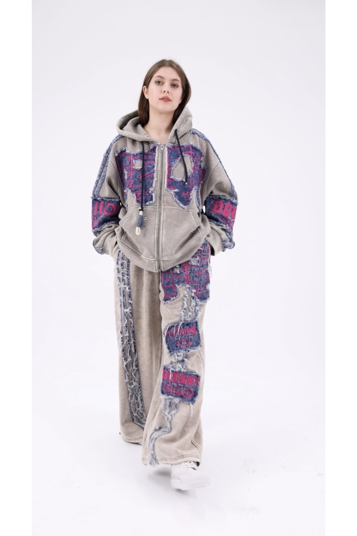 Vintage Yıkamalı Eskitme Detaylı Oversize Hoodie ve Bol Paça Eşofman Takımı - Gothic Serisi