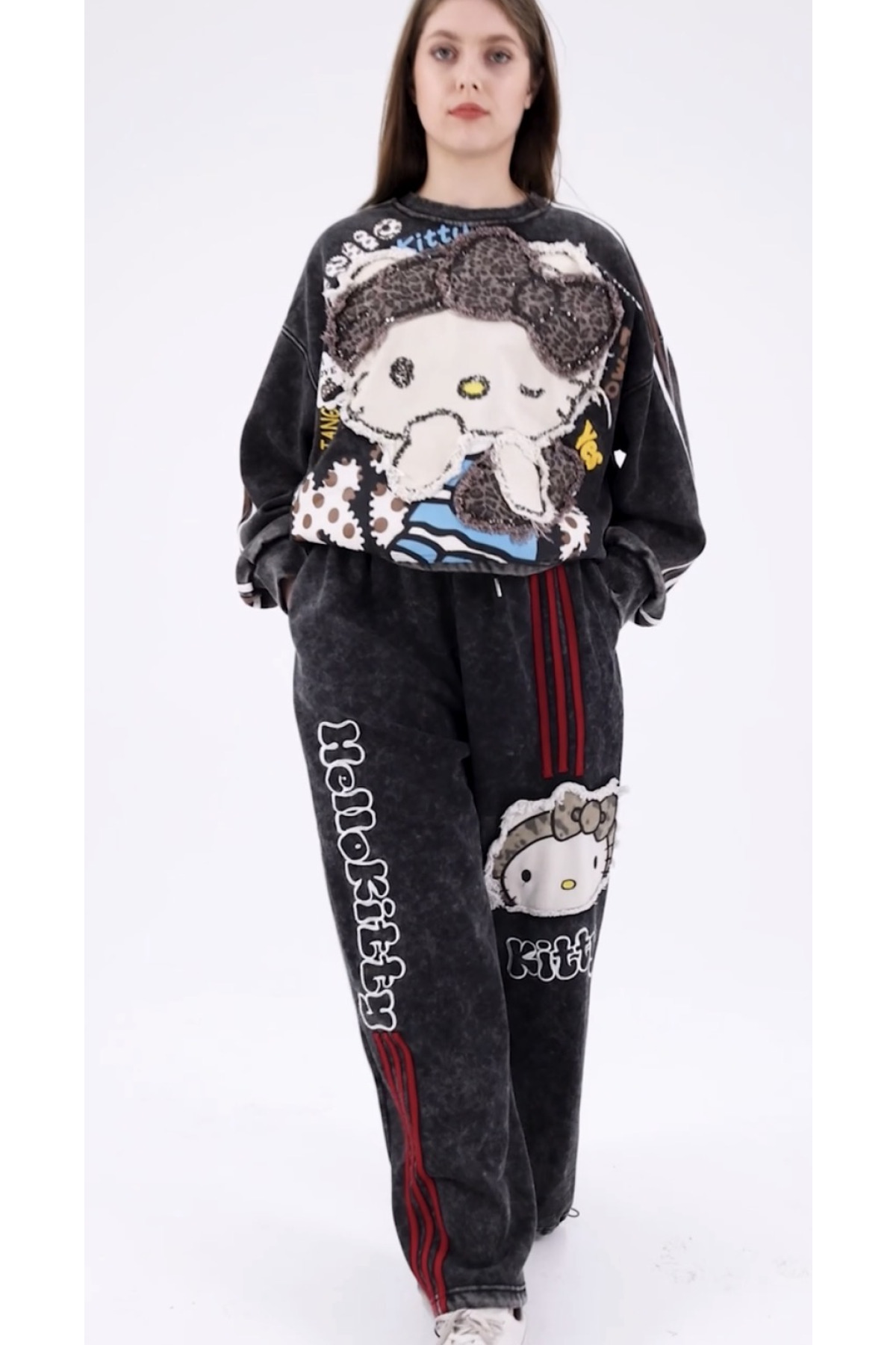 Leopar Detaylı Hello Kitty Yıkamalı İkili Takım